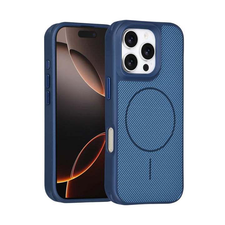 TUNIQ iPhone 16 Pro Backcover hoesje - Magsafe - Carbon Fiber - Shockproof - Blauw-Hoesjes-Ilumina Benelux