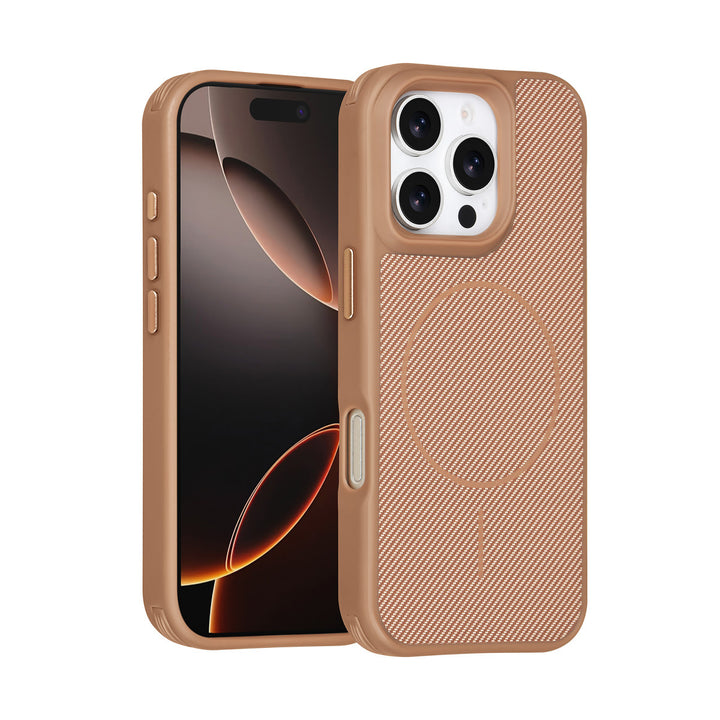 TUNIQ iPhone 16 Pro Backcover hoesje - Magsafe - Carbon Fiber - Shockproof - Goud-Hoesjes-Ilumina Benelux