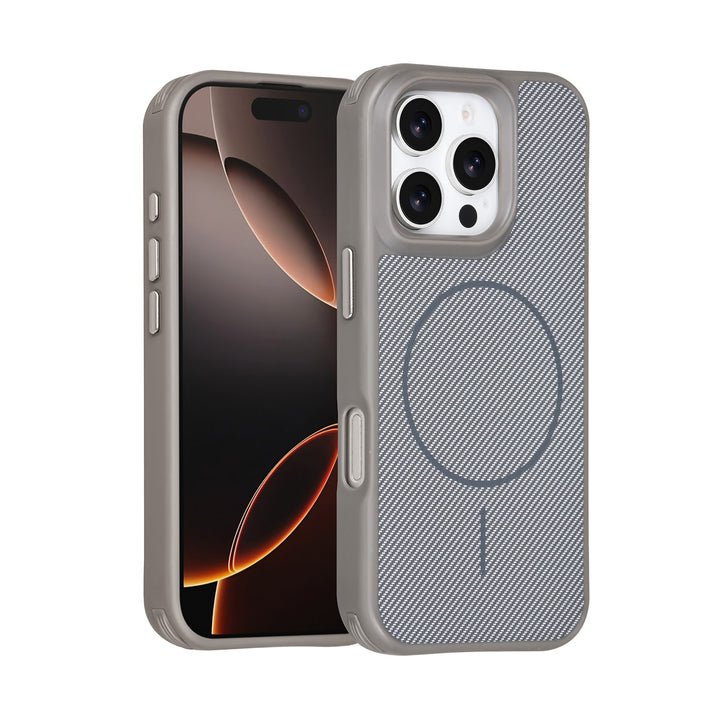 TUNIQ iPhone 16 Pro Backcover hoesje - Magsafe - Carbon Fiber - Shockproof - Grijs-Hoesjes-Ilumina Benelux