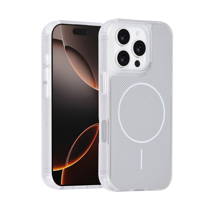 TUNIQ iPhone 16 Pro Backcover hoesje - Magsafe - Carbon Fiber - Shockproof - Wit-Hoesjes-Ilumina Benelux