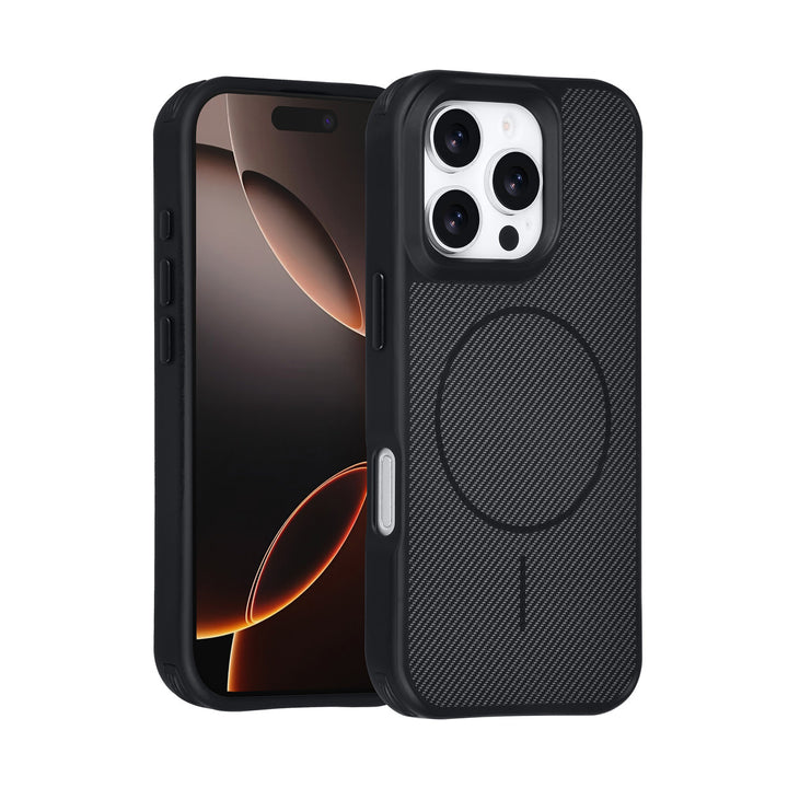 TUNIQ iPhone 16 Pro Backcover hoesje - Magsafe - Carbon Fiber - Shockproof - Zwart-Hoesjes-Ilumina Benelux