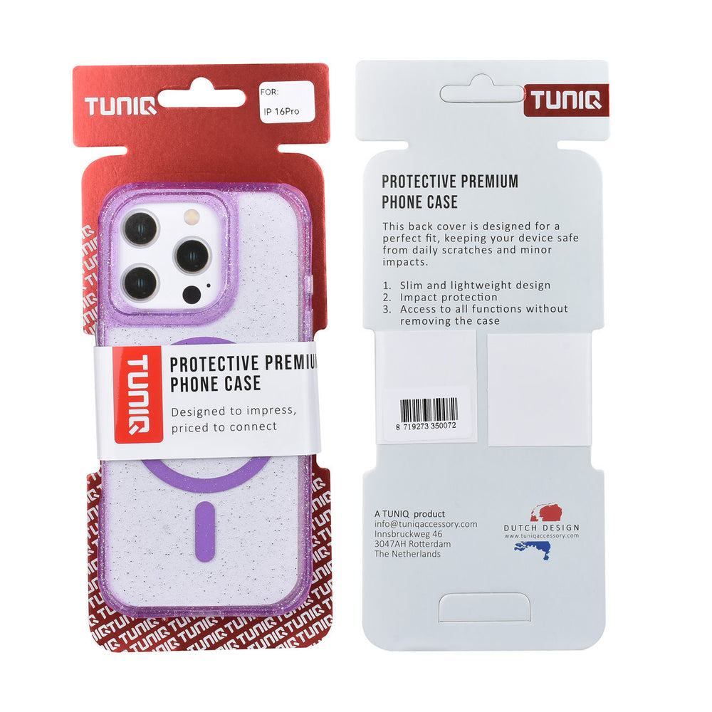 TUNIQ iPhone 16 Pro Backcover hoesje - Magsafe - Glitter - Hanger - Paars-Hoesjes-Ilumina Benelux