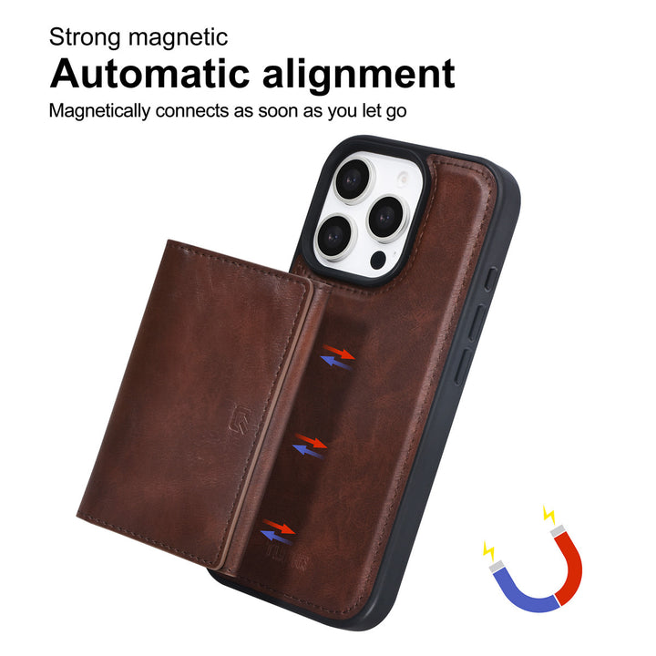 TUNIQ iPhone 16 Pro Backcover hoesje - met afneembare Pasjeshouder - Bruin-Hoesjes-Ilumina Benelux