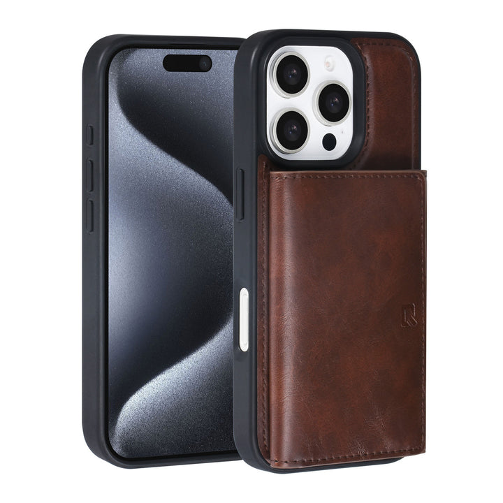 TUNIQ iPhone 16 Pro Backcover hoesje - met afneembare Pasjeshouder - Bruin-Hoesjes-Ilumina Benelux
