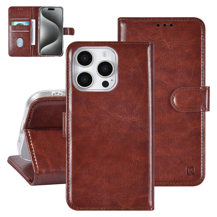 TUNIQ iPhone 16 Pro Book Case hoesje Pasjeshouder voor 3 pasjes - Hanger - Bruin-Hoesjes-Ilumina Benelux