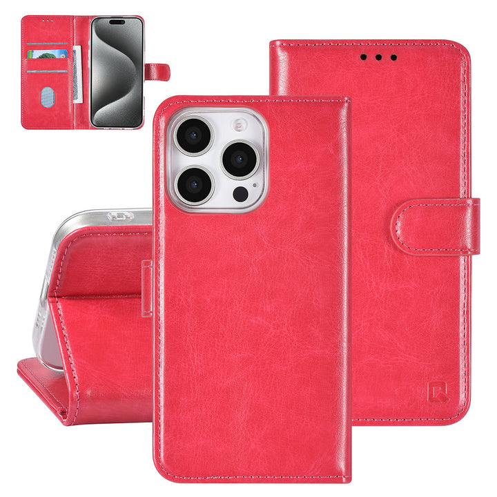 TUNIQ iPhone 16 Pro Book Case hoesje Pasjeshouder voor 3 pasjes - Hanger - Felroze-Hoesjes-Ilumina Benelux