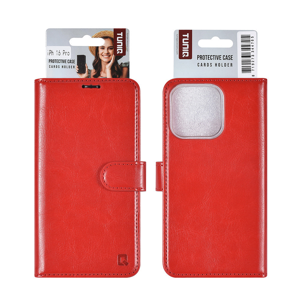 TUNIQ iPhone 16 Pro Book Case hoesje Pasjeshouder voor 3 pasjes - Hanger - Rood-Hoesjes-Ilumina Benelux