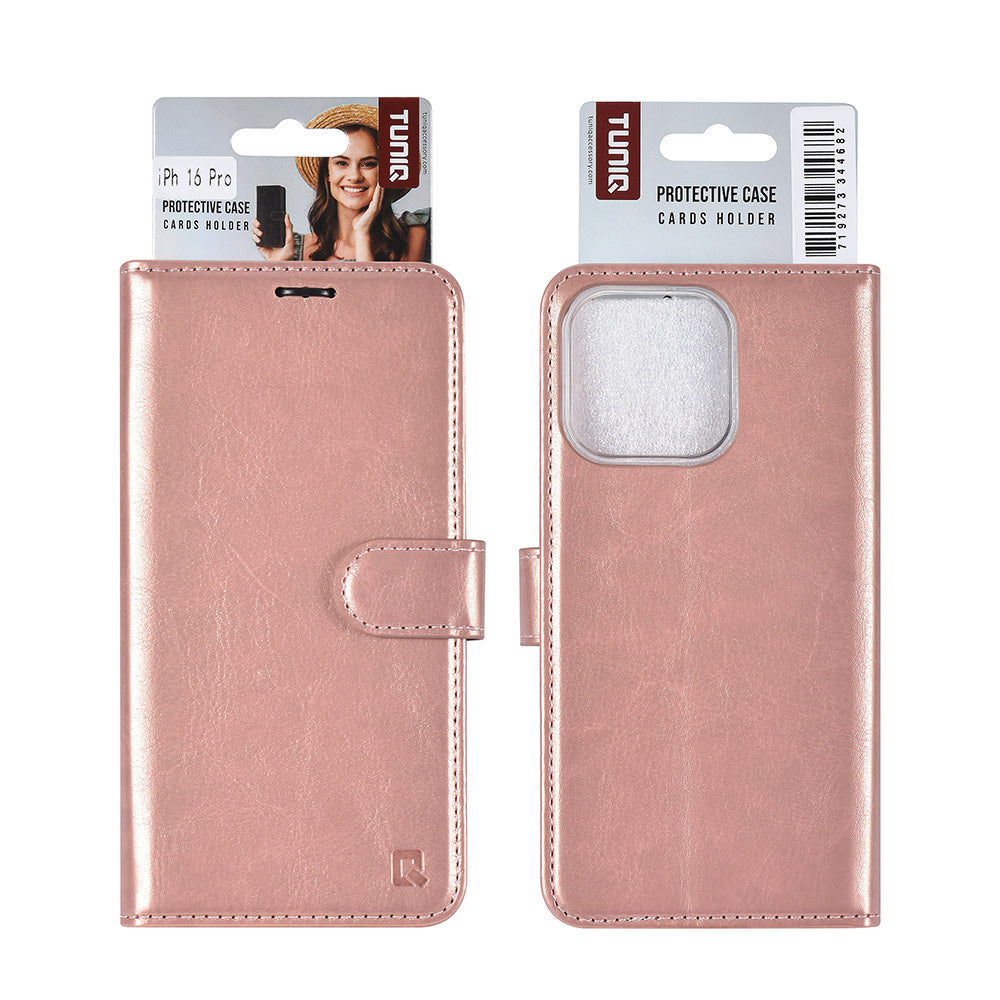 TUNIQ iPhone 16 Pro Book Case hoesje Pasjeshouder voor 3 pasjes - Hanger - Rose Gold-Hoesjes-Ilumina Benelux