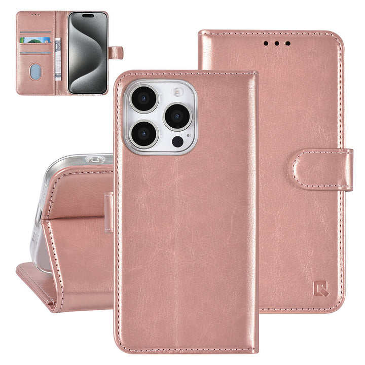TUNIQ iPhone 16 Pro Book Case hoesje Pasjeshouder voor 3 pasjes - Hanger - Rose Gold-Hoesjes-Ilumina Benelux