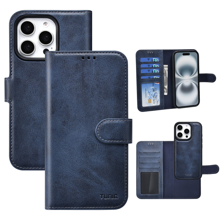 TUNIQ iPhone 16 Pro Book Case hoesje - Pasjeshouder voor 3 pasjes - met afneembaar magnetisch hoesje - Blauw-Hoesjes-Ilumina Benelux