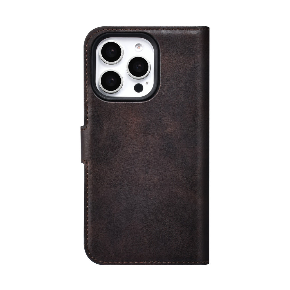 TUNIQ iPhone 16 Pro Book Case hoesje - Pasjeshouder voor 3 pasjes - met afneembaar magnetisch hoesje - Bruin-Hoesjes-Ilumina Benelux