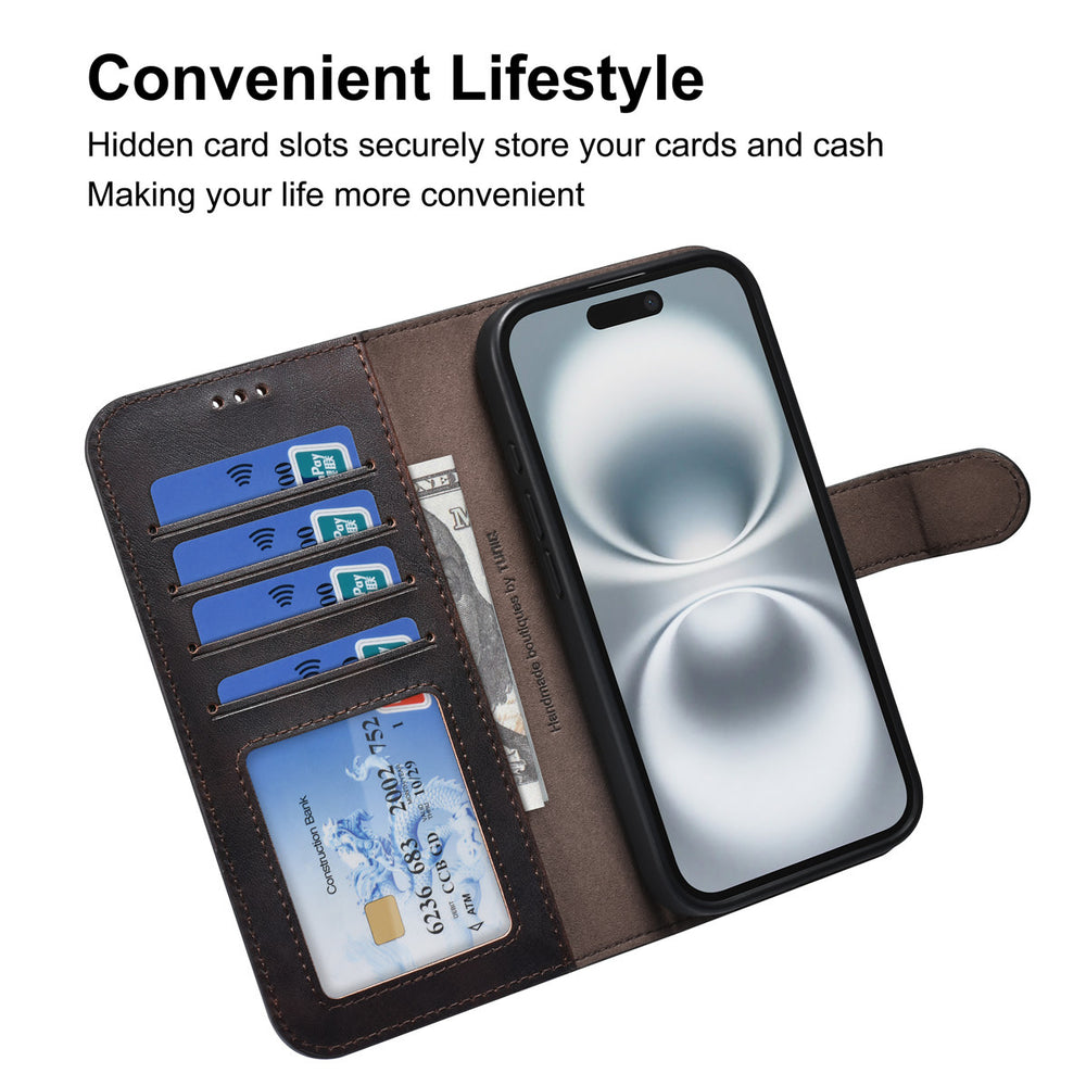 TUNIQ iPhone 16 Pro Book Case hoesje - Pasjeshouder voor 3 pasjes - met afneembaar magnetisch hoesje - Bruin-Hoesjes-Ilumina Benelux