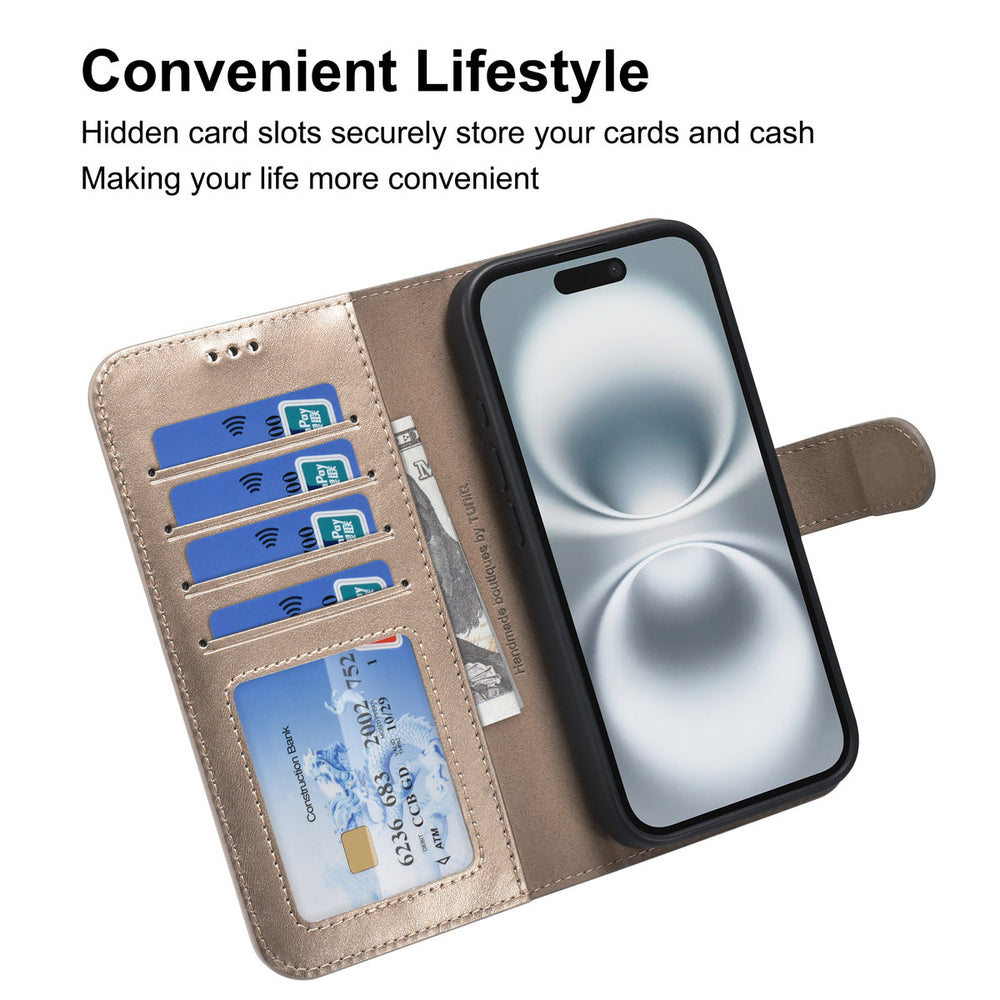 TUNIQ iPhone 16 Pro Book Case hoesje - Pasjeshouder voor 3 pasjes - met afneembaar magnetisch hoesje - Goud-Hoesjes-Ilumina Benelux