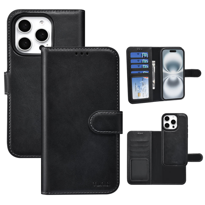 TUNIQ iPhone 16 Pro Book Case hoesje - Pasjeshouder voor 3 pasjes - met afneembaar magnetisch hoesje - Zwart-Hoesjes-Ilumina Benelux