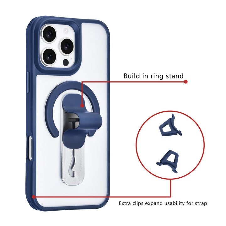 TUNIQ iPhone 16 Pro Max Backcover hoesje - Built-in Ring Stand - Antishock - Blauw-Hoesjes-Ilumina Benelux