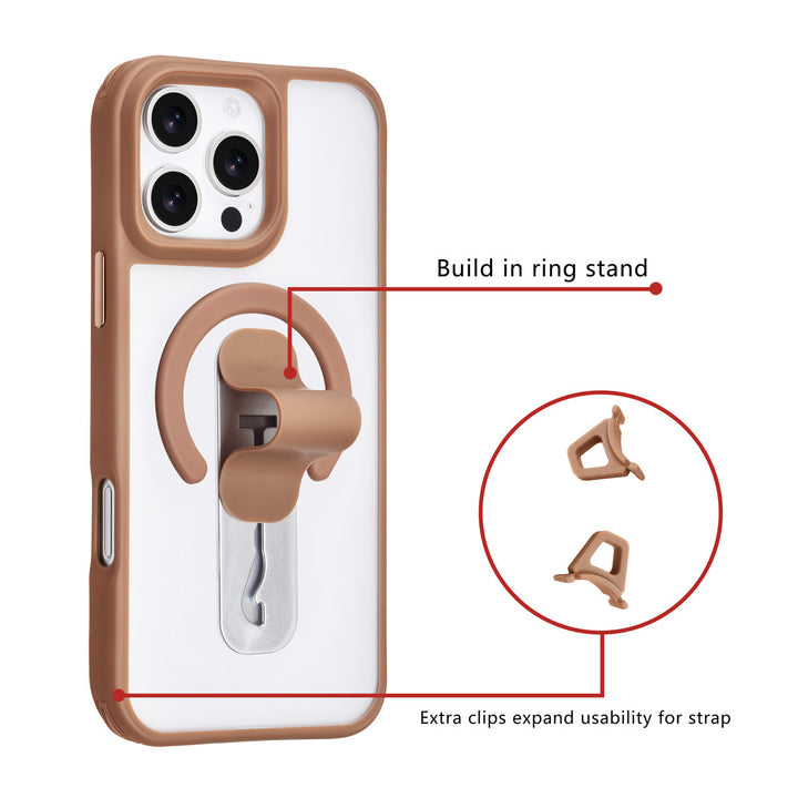 TUNIQ iPhone 16 Pro Max Backcover hoesje - Built-in Ring Stand - Antishock - Goud-Hoesjes-Ilumina Benelux
