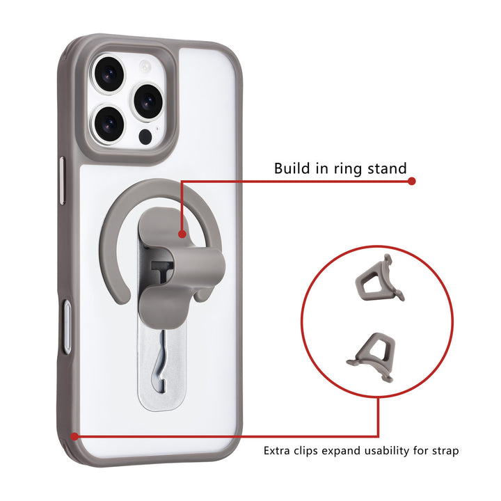 TUNIQ iPhone 16 Pro Max Backcover hoesje - Built-in Ring Stand - Antishock - Grijs-Hoesjes-Ilumina Benelux
