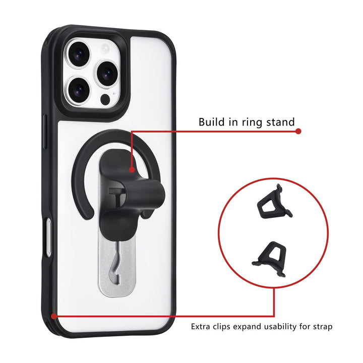 TUNIQ iPhone 16 Pro Max Backcover hoesje - Built-in Ring Stand - Antishock - Zwart-Hoesjes-Ilumina Benelux