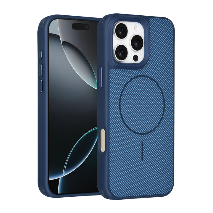 TUNIQ iPhone 16 Pro Max Backcover hoesje - Magsafe - Carbon Fiber - Shockproof - Blauw-Hoesjes-Ilumina Benelux