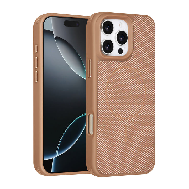 TUNIQ iPhone 16 Pro Max Backcover hoesje - Magsafe - Carbon Fiber - Shockproof - Goud-Hoesjes-Ilumina Benelux