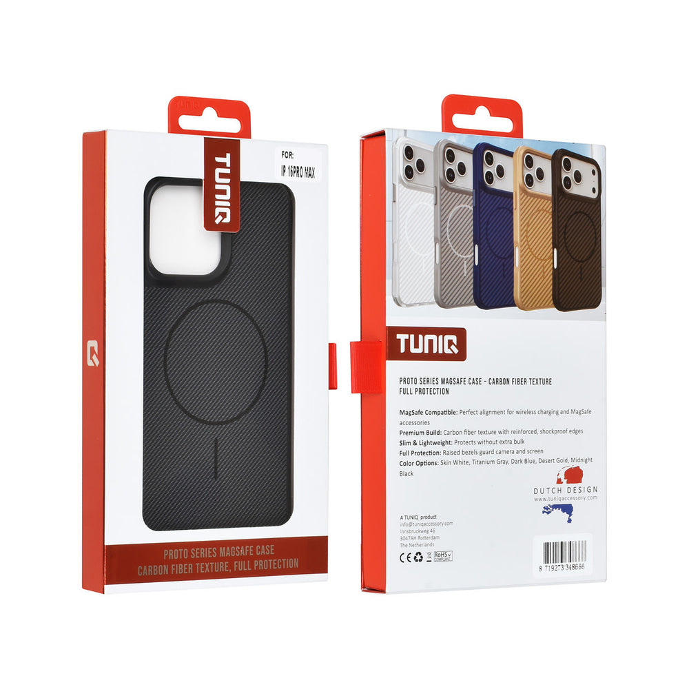 TUNIQ iPhone 16 Pro Max Backcover hoesje - Magsafe - Carbon Fiber - Shockproof - Zwart-Hoesjes-Ilumina Benelux