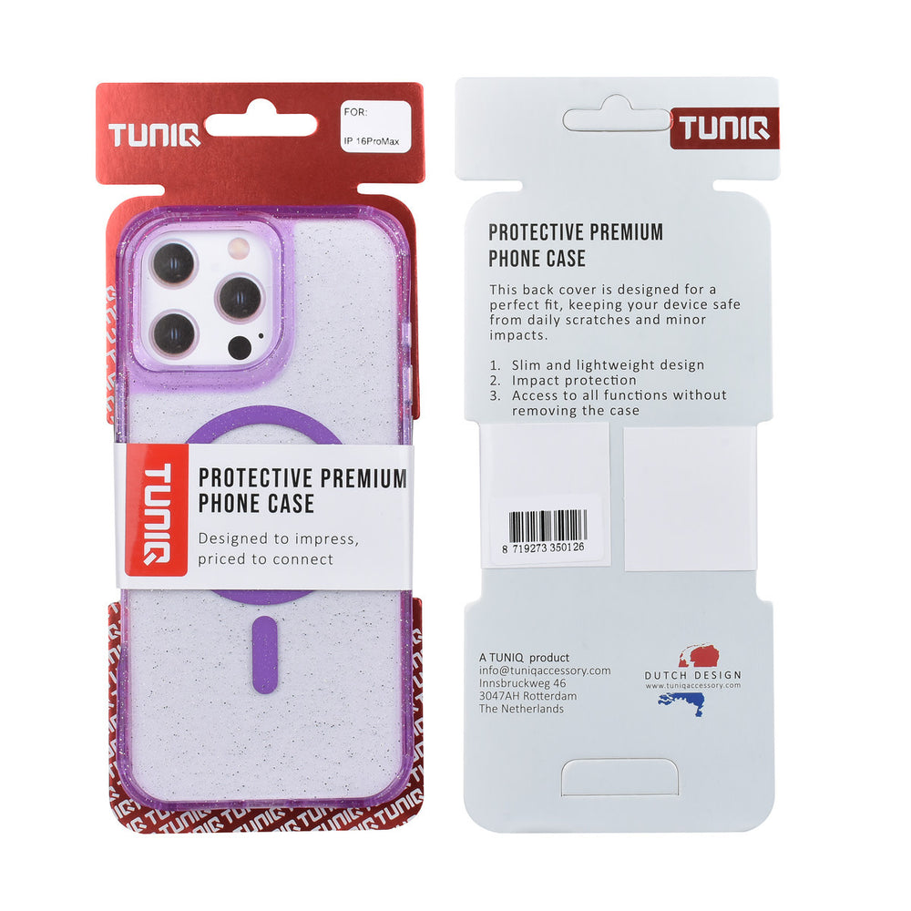TUNIQ iPhone 16 Pro Max Backcover hoesje - Magsafe - Glitter - Hanger - Paars-Hoesjes-Ilumina Benelux