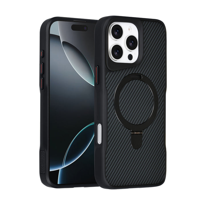 TUNIQ iPhone 16 Pro Max Backcover hoesje - Magsafe With Ring Stand - Carbon Fiber - Goud-Hoesjes-Ilumina Benelux