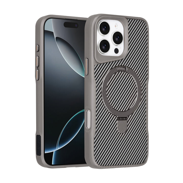 TUNIQ iPhone 16 Pro Max Backcover hoesje - Magsafe With Ring Stand - Carbon Fiber - Zilver-Hoesjes-Ilumina Benelux