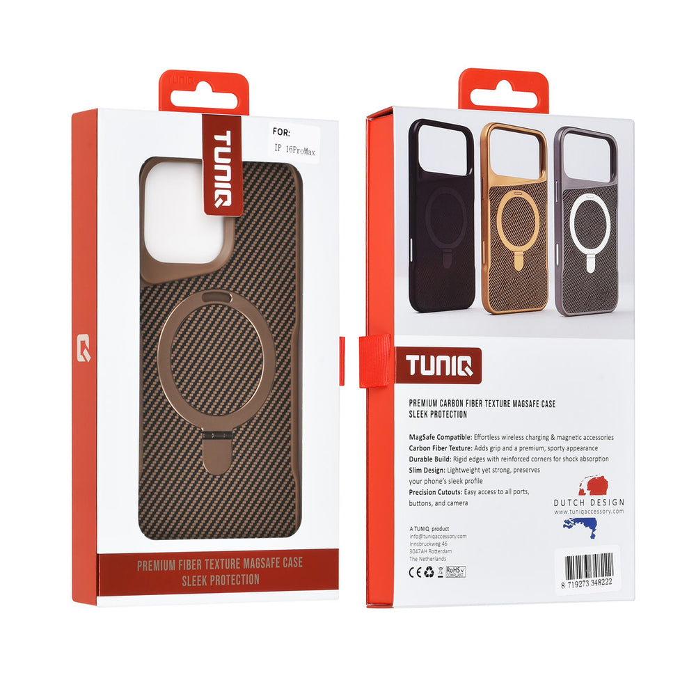 TUNIQ iPhone 16 Pro Max Backcover hoesje - Magsafe With Ring Stand - Carbon Fiber - Zwart-Hoesjes-Ilumina Benelux