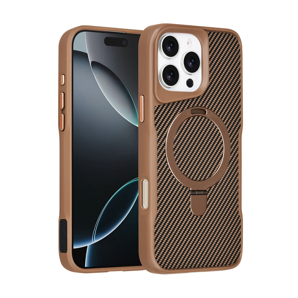 TUNIQ iPhone 16 Pro Max Backcover hoesje - Magsafe With Ring Stand - Carbon Fiber - Zwart-Hoesjes-Ilumina Benelux