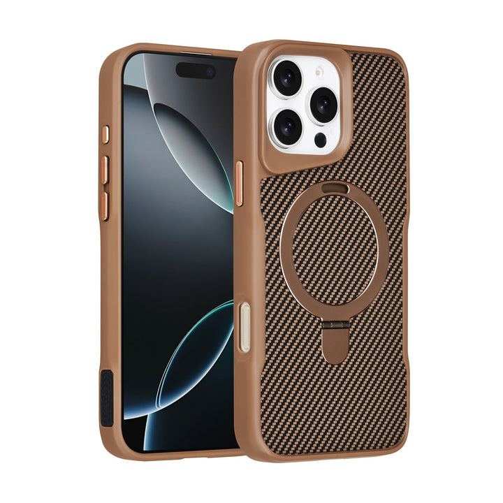 TUNIQ iPhone 16 Pro Max Backcover hoesje - Magsafe With Ring Stand - Carbon Fiber - Zwart-Hoesjes-Ilumina Benelux