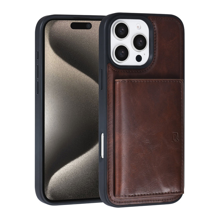 TUNIQ iPhone 16 Pro Max Backcover hoesje - met afneembare Pasjeshouder - Bruin-Hoesjes-Ilumina Benelux