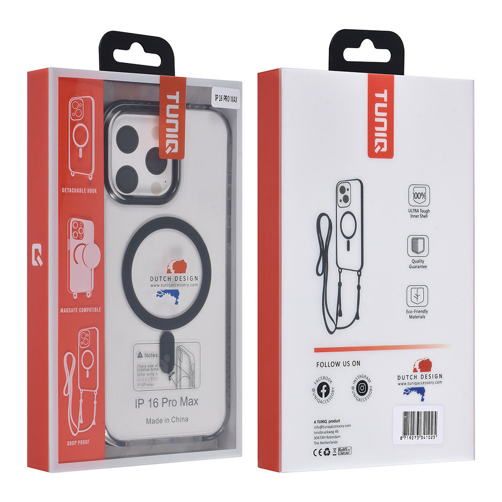 TUNIQ iPhone 16 Pro Max Backcover hoesje neck cord -TPU+PC - Zwart-Hoesjes-Ilumina Benelux