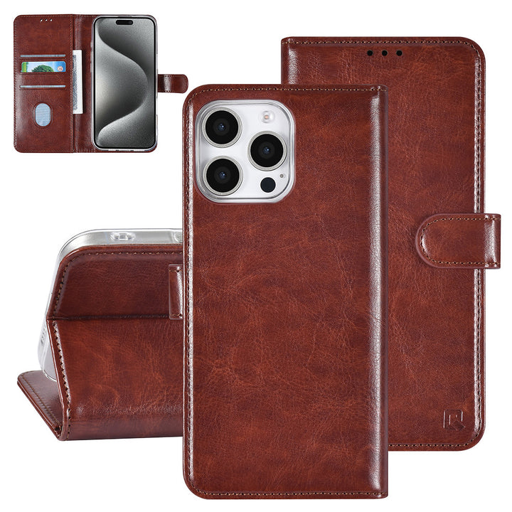 TUNIQ iPhone 16 Pro Max Book Case hoesje Pasjeshouder voor 3 pasjes - Hanger - Bruin-Hoesjes-Ilumina Benelux