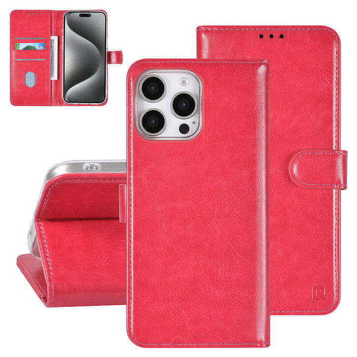 TUNIQ iPhone 16 Pro Max Book Case hoesje Pasjeshouder voor 3 pasjes - Hanger - Felroze-Hoesjes-Ilumina Benelux