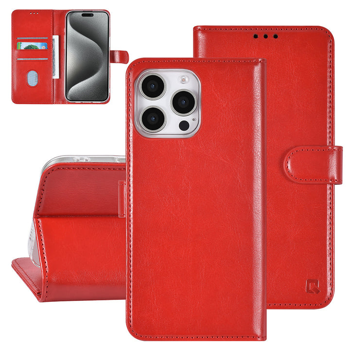 TUNIQ iPhone 16 Pro Max Book Case hoesje Pasjeshouder voor 3 pasjes - Hanger - Rood-Hoesjes-Ilumina Benelux