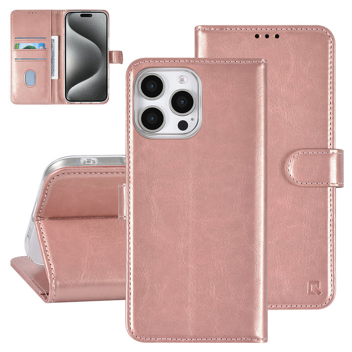 TUNIQ iPhone 16 Pro Max Book Case hoesje Pasjeshouder voor 3 pasjes - Hanger - Rose Gold-Hoesjes-Ilumina Benelux