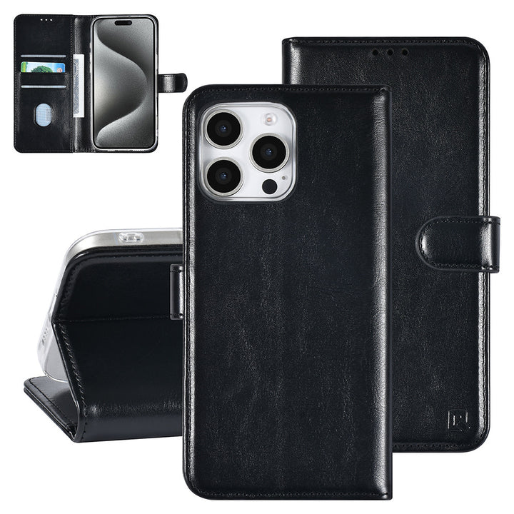TUNIQ iPhone 16 Pro Max Book Case hoesje Pasjeshouder voor 3 pasjes - Hanger - Zwart-Hoesjes-Ilumina Benelux