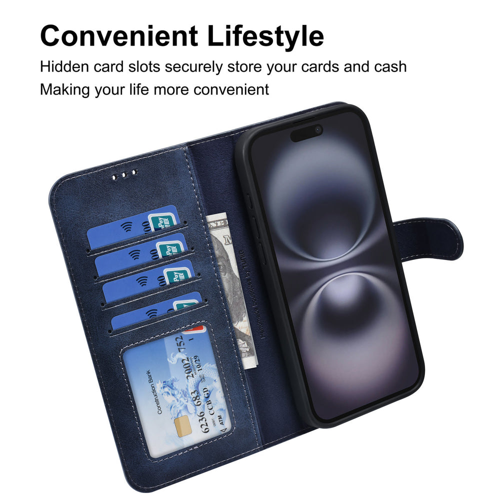 TUNIQ iPhone 16 Pro Max Book Case hoesje - Pasjeshouder voor 3 pasjes - met afneembaar magnetisch hoesje - Blauw-Hoesjes-Ilumina Benelux