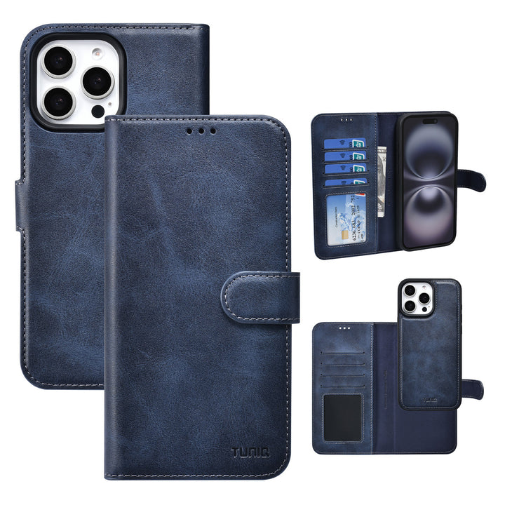 TUNIQ iPhone 16 Pro Max Book Case hoesje - Pasjeshouder voor 3 pasjes - met afneembaar magnetisch hoesje - Blauw-Hoesjes-Ilumina Benelux
