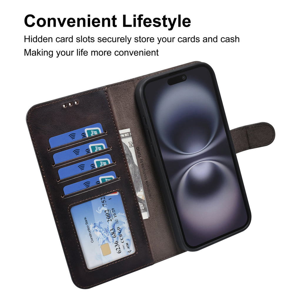 TUNIQ iPhone 16 Pro Max Book Case hoesje - Pasjeshouder voor 3 pasjes - met afneembaar magnetisch hoesje - Bruin-Hoesjes-Ilumina Benelux