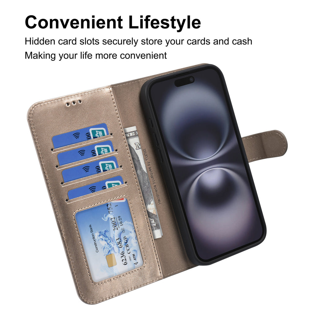 TUNIQ iPhone 16 Pro Max Book Case hoesje - Pasjeshouder voor 3 pasjes - met afneembaar magnetisch hoesje - Goud-Hoesjes-Ilumina Benelux