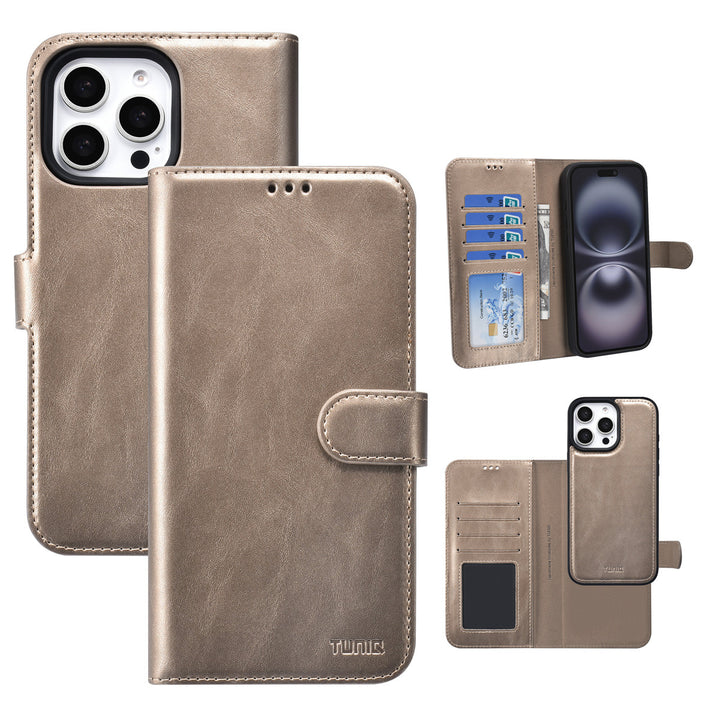 TUNIQ iPhone 16 Pro Max Book Case hoesje - Pasjeshouder voor 3 pasjes - met afneembaar magnetisch hoesje - Goud-Hoesjes-Ilumina Benelux