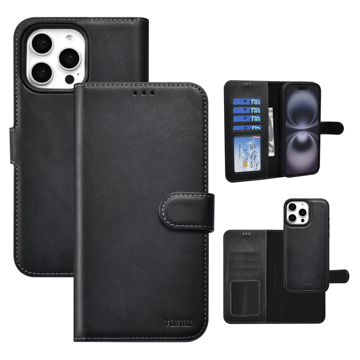 TUNIQ iPhone 16 Pro Max Book Case hoesje - Pasjeshouder voor 3 pasjes - met afneembaar magnetisch hoesje - Zwart-Hoesjes-Ilumina Benelux