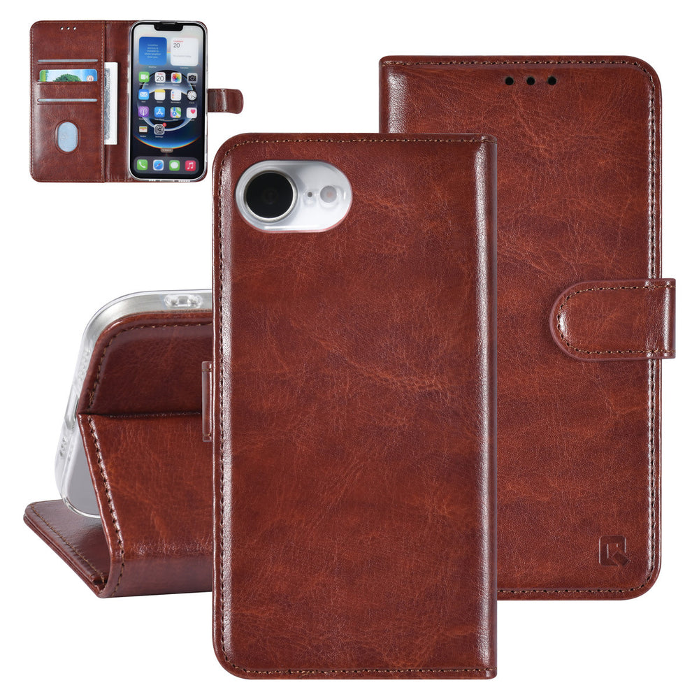 TUNIQ iPhone 16e Book Case hoesje - Pasjeshouder voor 3 pasjes - Hanger - Bruin-Hoesjes-Ilumina Benelux