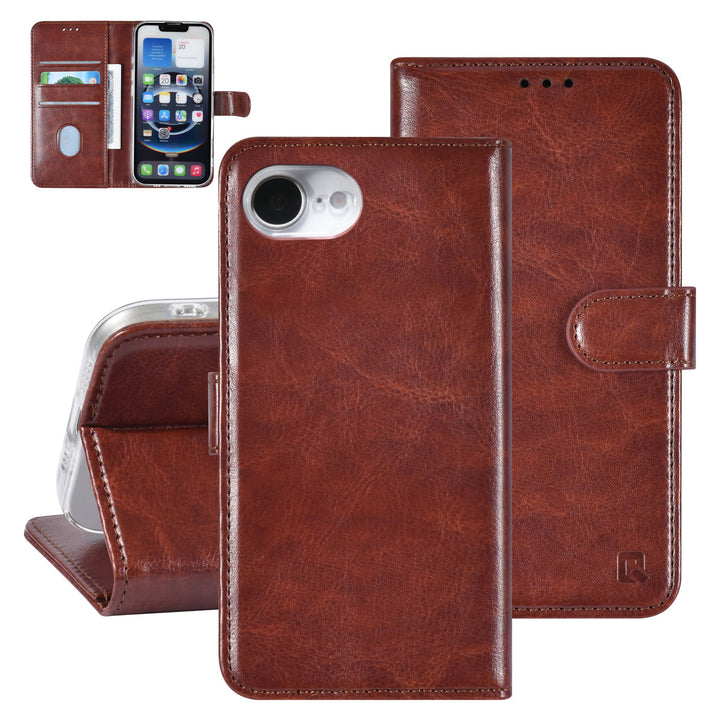TUNIQ iPhone 16e Book Case hoesje - Pasjeshouder voor 3 pasjes - Hanger - Bruin-Hoesjes-Ilumina Benelux