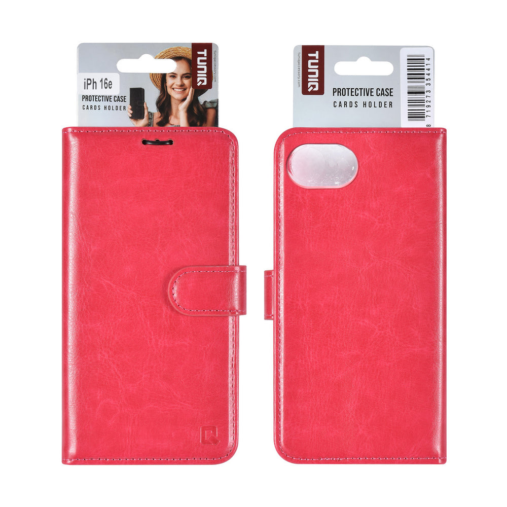 TUNIQ iPhone 16e Book Case hoesje - Pasjeshouder voor 3 pasjes - Hanger - Felroze-Hoesjes-Ilumina Benelux