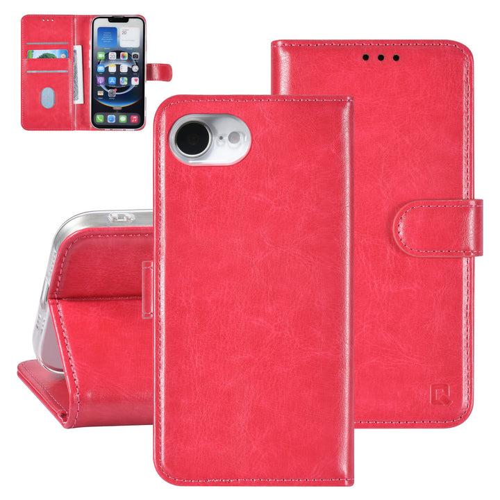 TUNIQ iPhone 16e Book Case hoesje - Pasjeshouder voor 3 pasjes - Hanger - Felroze-Hoesjes-Ilumina Benelux