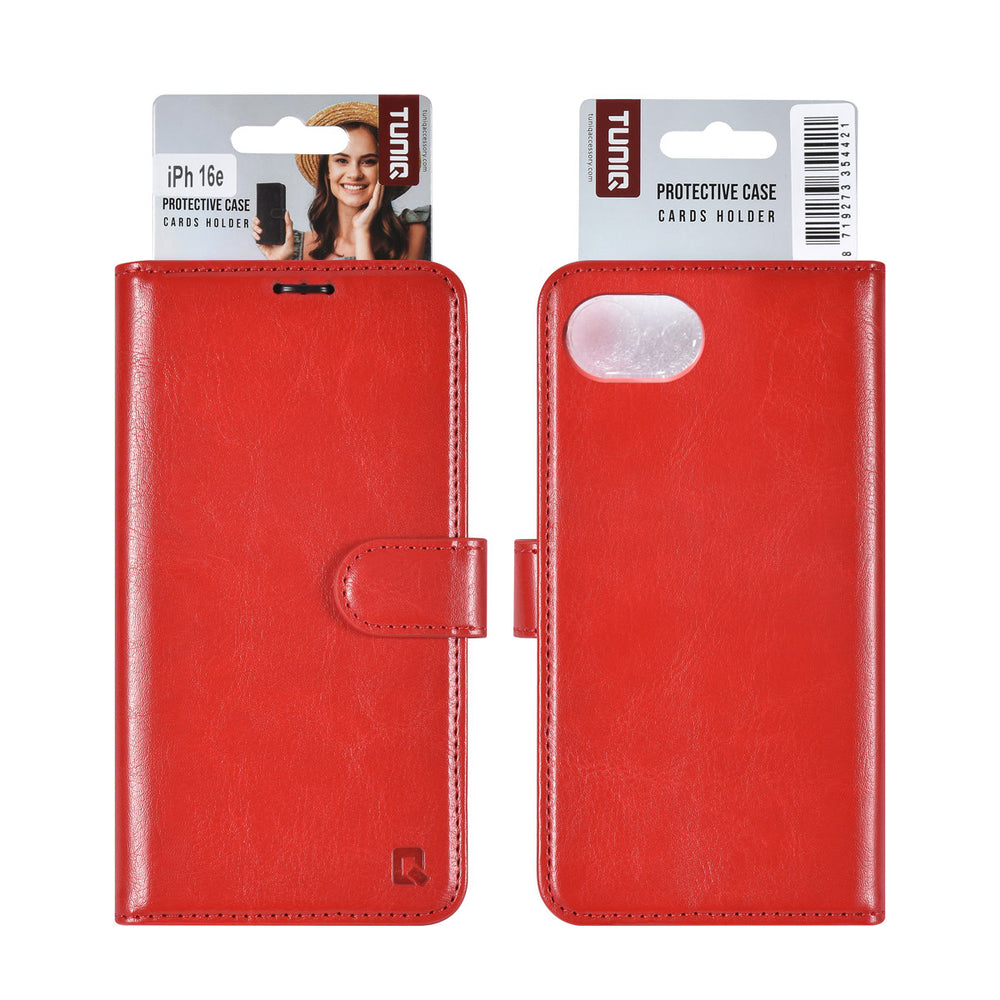 TUNIQ iPhone 16e Book Case hoesje - Pasjeshouder voor 3 pasjes - Hanger - Rood-Hoesjes-Ilumina Benelux