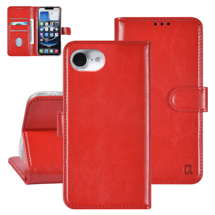 TUNIQ iPhone 16e Book Case hoesje - Pasjeshouder voor 3 pasjes - Hanger - Rood-Hoesjes-Ilumina Benelux